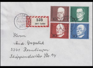 554-557 Adenauer, Churchill, De Gasperi, Schuman aus Bl.4 auf FDC LETTER 19.4.68