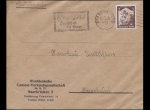 Werbestempel Deutsch ist die Saar - Drucksache Cement-GmbH SAARBRÜCKEN 14.5.1935