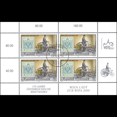 Österreich 2222I Briefmarkenausstellung WIPA 2000, Kleinbogen I mit ET-O 23.9.97