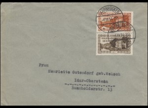 181+184 Volksabstimmung 20+40 C. Brief SAARBRÜCKEN 6.11.1934 nach Idar-Oberstein