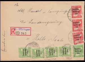 184+185 SBZ-Aufdrucke R-Brief Not-R-Zettel GROSZ-MÖRINGEN (Kr. STENDAL) 11.10.48