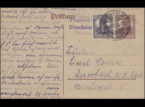 Postkarte P 116 Germnia mit 101 Germania UDENHEIM / Kreis Oppenheim 30.7.20