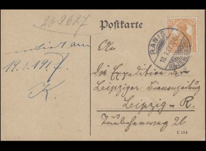 99 Germania EF auf Postkarte RANIS (KR. ZIEGENRÜCK) 18.1.17 nach Leipzig
