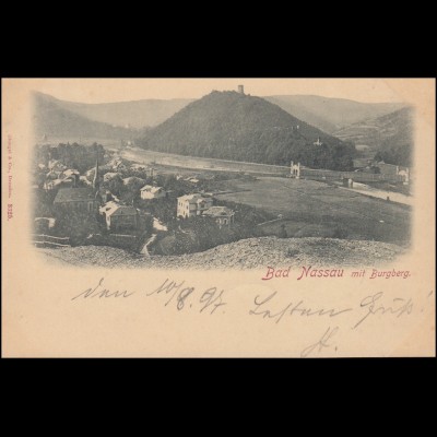Ansichtskarte Bad Nassau mit Burgberg, NASSAU (LAHN) 10.8.1897 nach WEILBURG