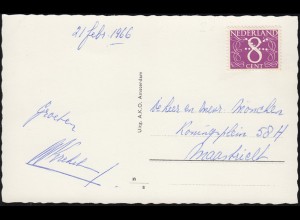 Firmenlochung/Perfin K auf 691 Ziffer 8 Cent auf AK Hafen von Aalsmeer, 1966
