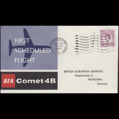 Erstflug BEA Comet 4B London - München, Brief EF LONDON 5.4.60
