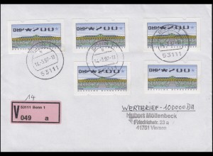 ATM 2.2.1X Sanssouci 5mal 200 Pf mit Teildruck auf Wert-Brief Bonn 14.3.97