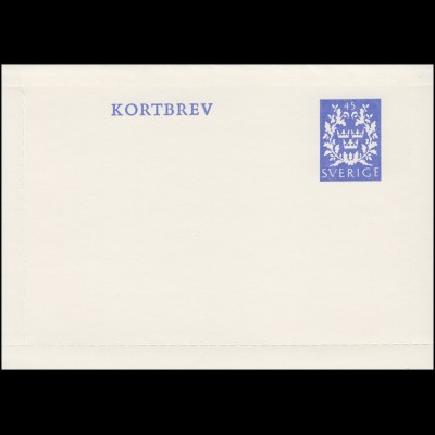 Schweden Kartenbrief Kortbrev K 43F Drei Kronen 25 Ö. blau 1967, ungebraucht