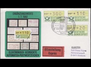 1.1 Drei ATM-Ergänzungswerte 20+110+300 Pf auf Eil-FDC Ransbach ESSt 1.7.82