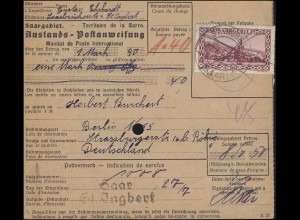 114 Abtei Tholey EF auf Auslands-Postanweisung ST. INGBERT 27.7.31 nach Berlin