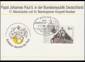 Gedenkblatt Johannes Paul II. SSt Kevelaer Papst in der Diozöse Münster 2.5.87
