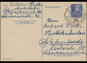 Postkarte P 36a/01 Engels 10 Pf. mit DV M 301 / 8088, SSt GÜSTROW 3.1.49