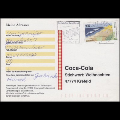 1871 Boddenlandschaft 100 Pf Küste EF Brief Coca-Cola-Postkarte BZ 46 - 15.12.96