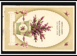 Prägekarte Neujahr Blumentopf mit Veilchen, DRESDEN-ALTSTADT 30.12.1912