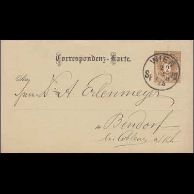 Österreich Postkarte P 43 Doppeladler 2 Kr. WIEN 2.12.85 nach Bendorf / Coblenz