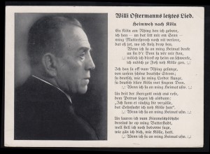Lyrik-AK Willi Ostermanns letztes Lied: Heimweh nach Köln SSt KÖLN Karneval 1939