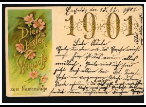 Ansichtskarte Namenstag Glückwünsche für 1901, CREFELD 15.12.1901 nach VORST