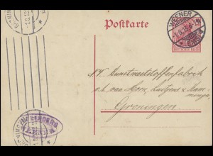 Postkarte P 91 von WEENER (EMS) 1.8.13 nach GRONINGEN 1.8.13