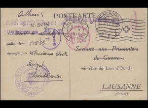 Kriegsgefangenensendung Postprüfungsstelle Weilburg Lahn 21.4.17 nach Lausaane