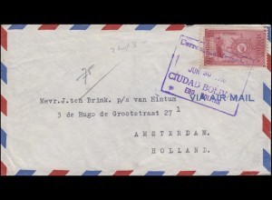 Venezuela Frachter 90 C EF auf Brief CIUDAD BOLIVAR 30.6.1950 nach Amsterdam/NL