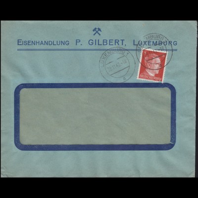 Freimarke Hitler 8 Pf. Fensterbrief Eisenhandlung Gilbert LUXEMBURG 28.11.42