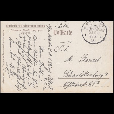 DEUTSCHE MARINE-SCHIFFSPOST No 62 - 9.9.1916 SMS König Albert Künstlerkarte
