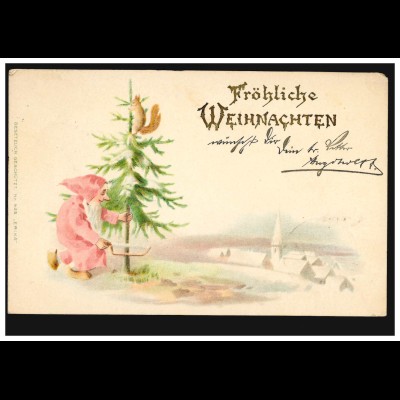 Prägekarte Fröhliche Weihnachten Zwerg fällt Tannenbaum, ESCHWEILER 24.12.1901