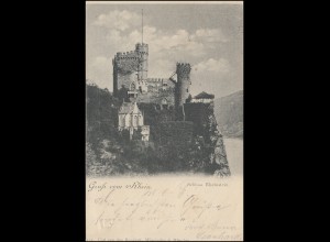 AK Gruss vom Rhein Schloss Rheinstein, RÜDESHEIM 29.5.1898 nach ISERLOHN 30.5.98