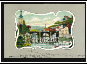 Ansichtskarte Vornamen: Hermann, Stadtbild mit Brücke, THIENGEN (AMT WALDSHUT)