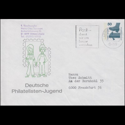 PU 65/14 Unfall 50 Pf. Deutsche Philatelistische Jugend, LÜDENSCHEID 11.8.77