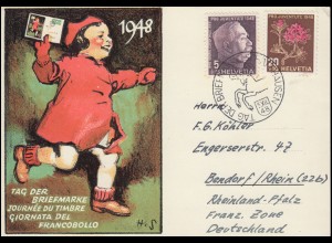Schweiz Schmuckkarte T.d.B. 1948 SSt. TAG DER BRIEFMARKE SCHAFFHAUSEN 5.12.48