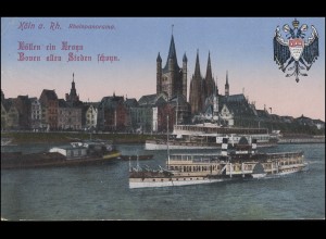 AK Köln am Rhein - Rheinpanorama, als Feldpostkarte SÜCHTELN 2.1.16 an die Front