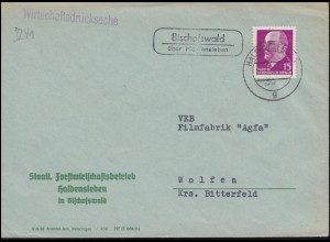 Landpost-Stempel Bischofswald über HALDENSLEBEN 26.3.1963 Wirtschaftsdrucksache