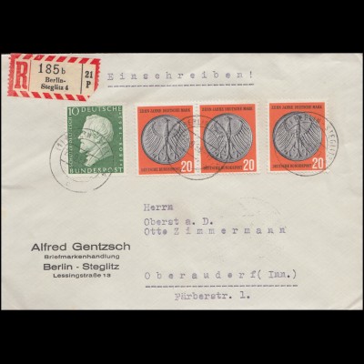 10 Jahre Deutsche Mark MiF R-Brief BERLIN-STEGLITZ 4 - 23.9.1958 n. OBERAUDORF