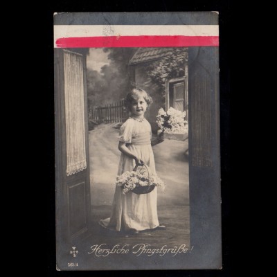 AK Glückwünsche Pfingsten: Mädchen im weißem Kleid Blumen, Feldpost BREMEN 1917