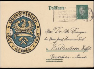 P 190 Volksabstimmung in Oberschlesien KREFELD 2 - 28.8.1931 nach Wallenborn