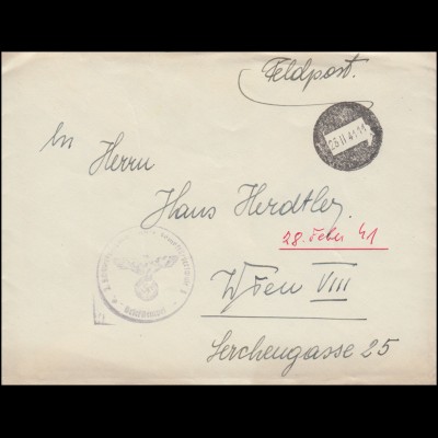 Feldpost Kampffliegerschule Brief markanter Tarnstempel 28.2.1941 nach Wien VIII