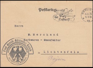 Frei durch Ablösung Reichsfinanzministerium Postkarte BERLIN 14.6.1929 