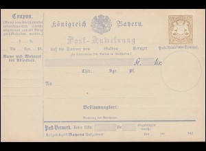 Bayern A 6 III Postanweisung 6 Kreuzer braun Wappen, Type III, ** postfrisch