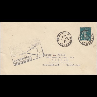 Erstflug Frankreich-Deutschland/Schweiz/England 1.6.19398 Brief PARIS 1.6.1938