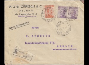 Deutsche Zensur R-Brief MILANO 6.8.1921 nach BERLIN 9.8.21 mit Aufkleber
