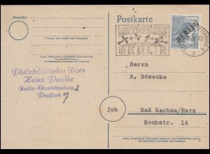 5 Schwarzaufdruck 12 Pf als EF auf Postkarte Luftbrücken-Stempel BERLIN 19.10.48