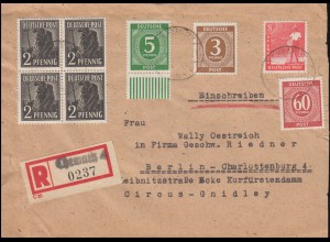 913ff Kontrollrat I+II als MiF R-Brief Not-R-Zettel CHEMNITZ 4 nach BERLIN 1947