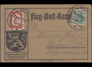 Flugpost Rhein-Main Frankfurt 12.6.1912 - 10 Pf mit ZF Flug-Post-Karte mit Text