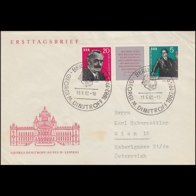 893-894 Dimitrow-Zusammendruck W Zd 31 auf Schmuck-FDC ESSt BERLIN 18.6.1962