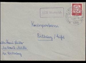 Landpost-Stempel 5521 Metterich auf Brief SSt BITBURG Der Bier-Brunnen 5.4.1963