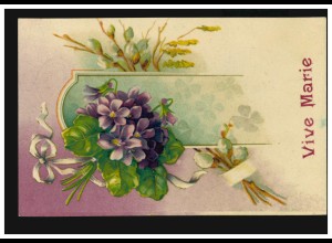 Belgien Ansichtskarte Vornamen: Vive Marie! Blumengirlande um Spiegel, 1909
