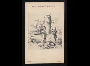 "Unglück" No. 33, zerbrochener Krug, A. Hendschel's Skizzenbuch, ungebraucht