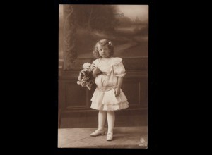 Kinder-AK Glückwünsche Namenstag: Mädchen im weißem Kleid, OBERHAUSEN 24.7.1911