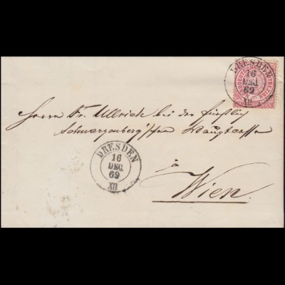 Norddeutscher Bund 16 Ziffer EF auf Brief DRESDEN 16.12.1869 nach Wien